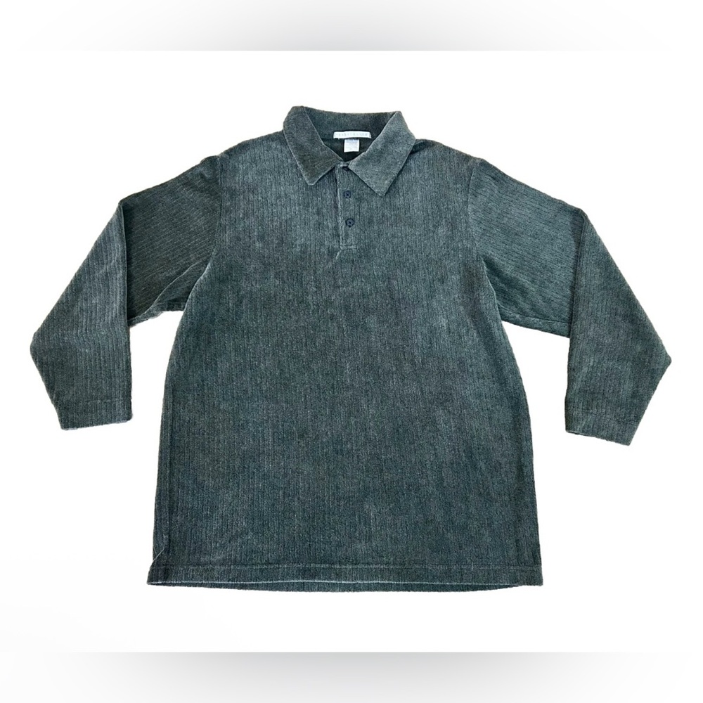 Perry Ellis Green Long Sleeve 1/4 Button Velour Men’s Sweater/Shirt XL